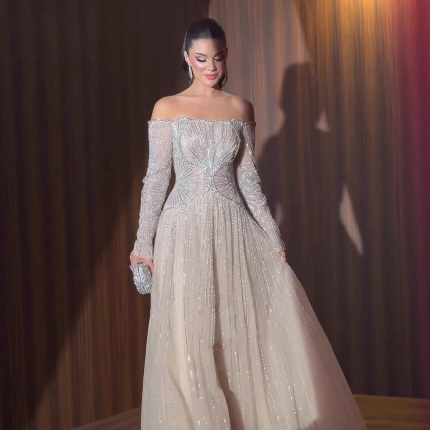 Luxury Beige Arabic A-Line Evening Dress 2026 For Wedding Party LA73333 - SERENE HILL