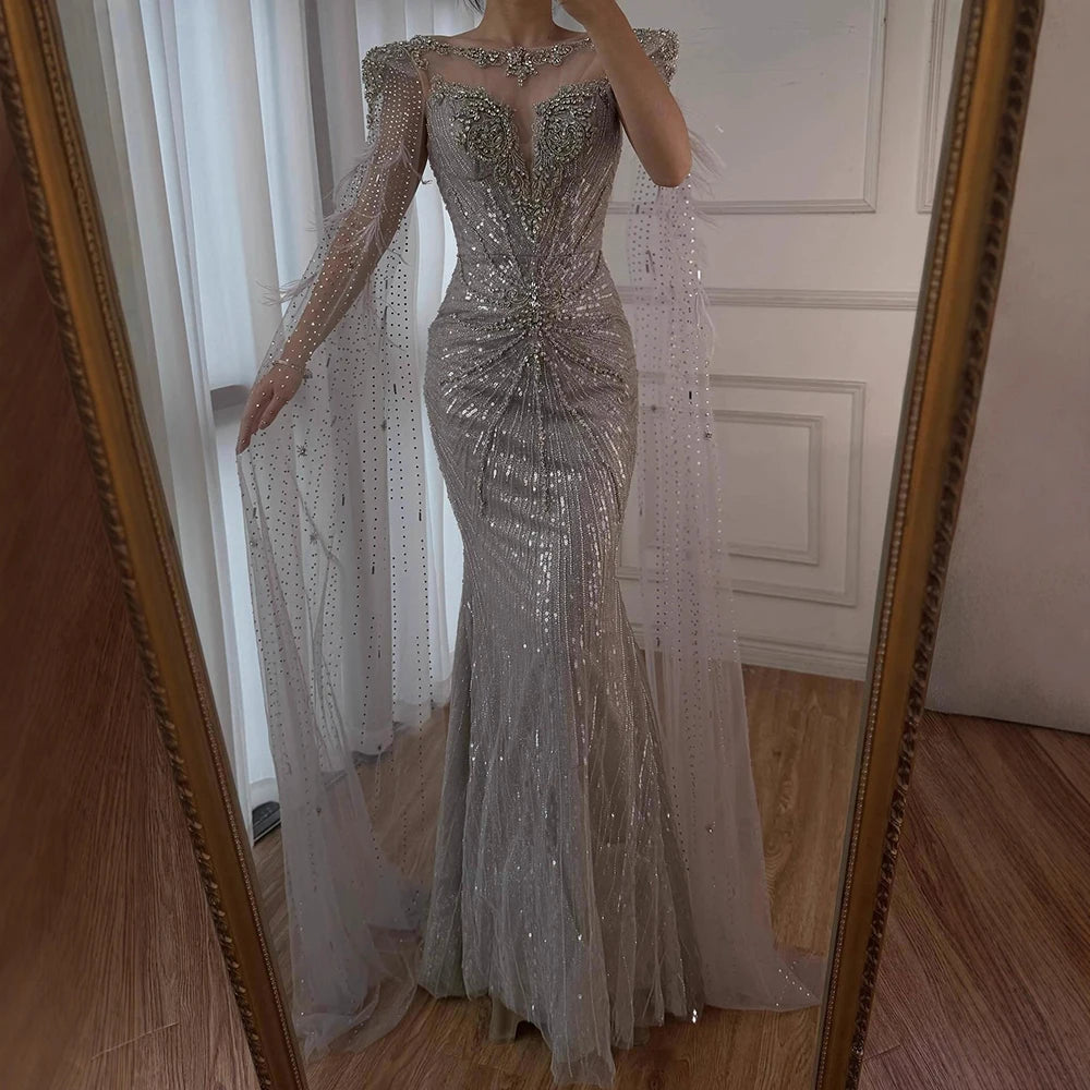 Luxury Pink Beaded Mermaid Evening Dress with Cape LA73106 - SERENE HILL