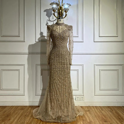Modest Caramel Mermaid Evening Dress With Long Sleeve LA72826A - SERENE HILL