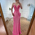 Luxury Pink Feather Beaded Mermaid Prom Dress with Slit LA72987 - SERENE HILL