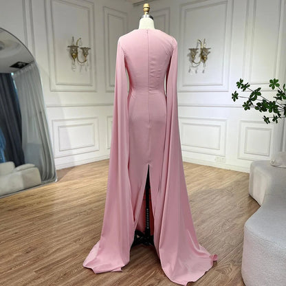 Elegant Blue Mermaid Evening Dress with Cape Sleeves LA72200 - SERENE HILL