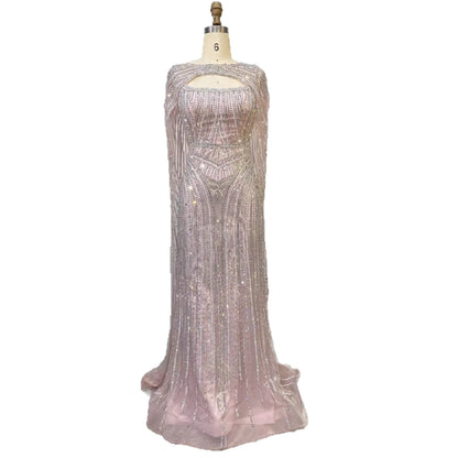 Luxury Blue Diamond Evening Dress With Cape LA73426 - SERENE HILL