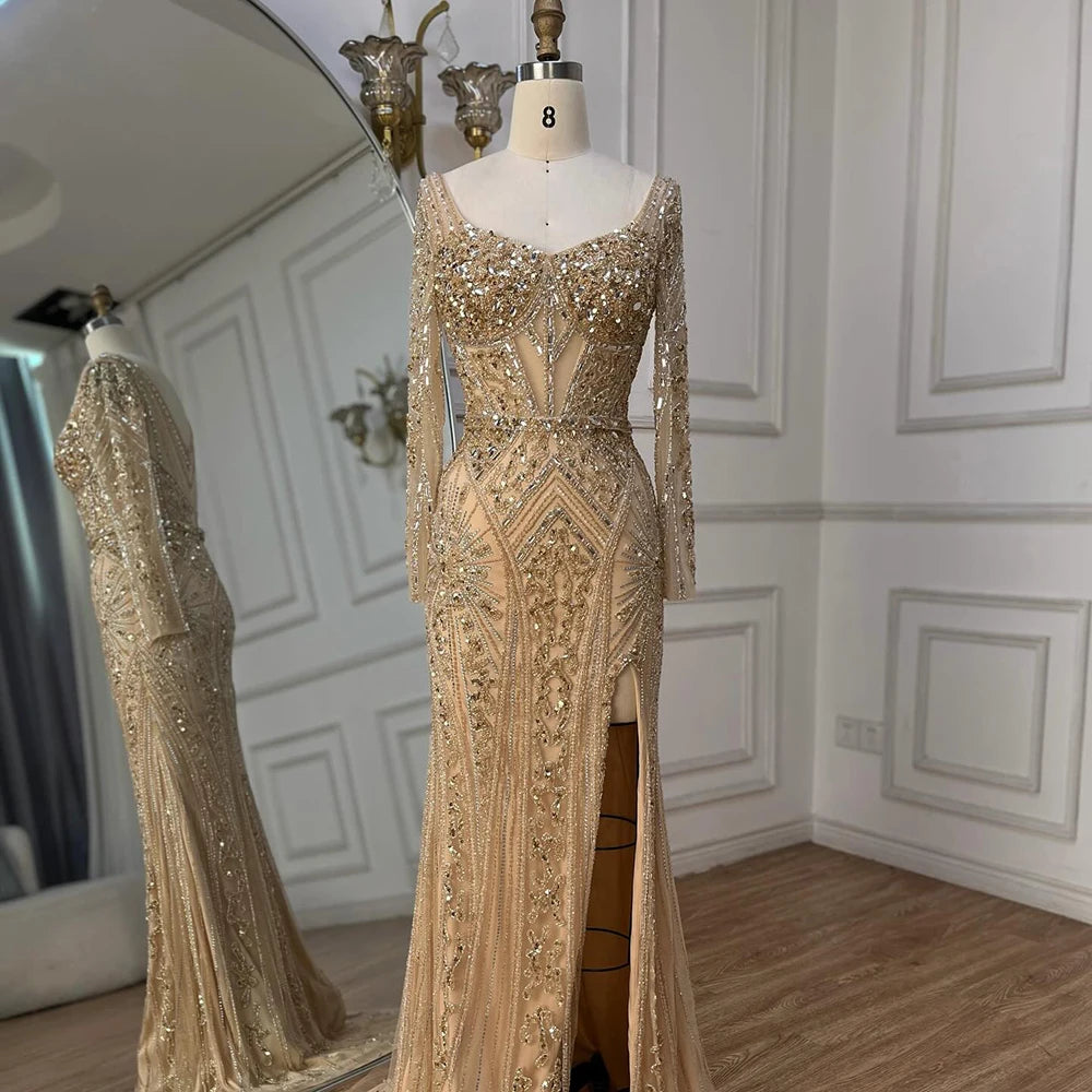 Luxury Dubai Beaded Evening Dress With Long Sleeve LA72518 - SERENE HILL