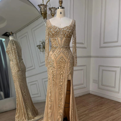 Luxury Dubai Beaded Evening Dress With Long Sleeve LA72518 - SERENE HILL