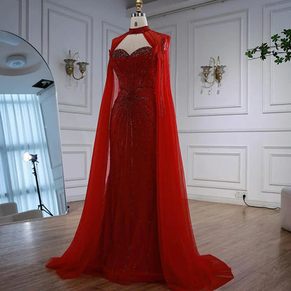 Nude Luxury Beaded Mermaid Evening Gown with Cape Sleeves LA72811A - SERENE HILL