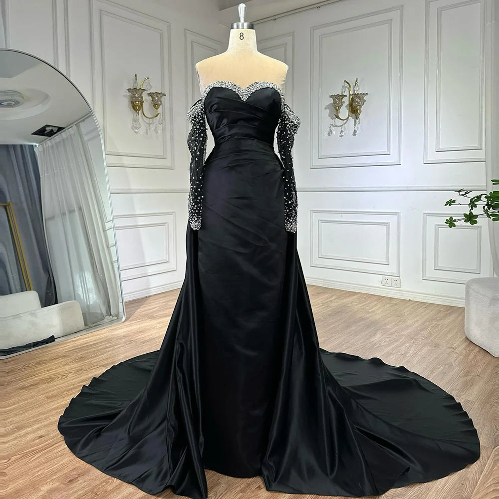 Elegant Yellow Mermaid Beaded Evening Gown with Detachable Sleeves LA72777 - SERENE HILL