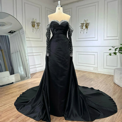 Elegant Yellow Mermaid Beaded Evening Gown with Detachable Sleeves LA72777 - SERENE HILL
