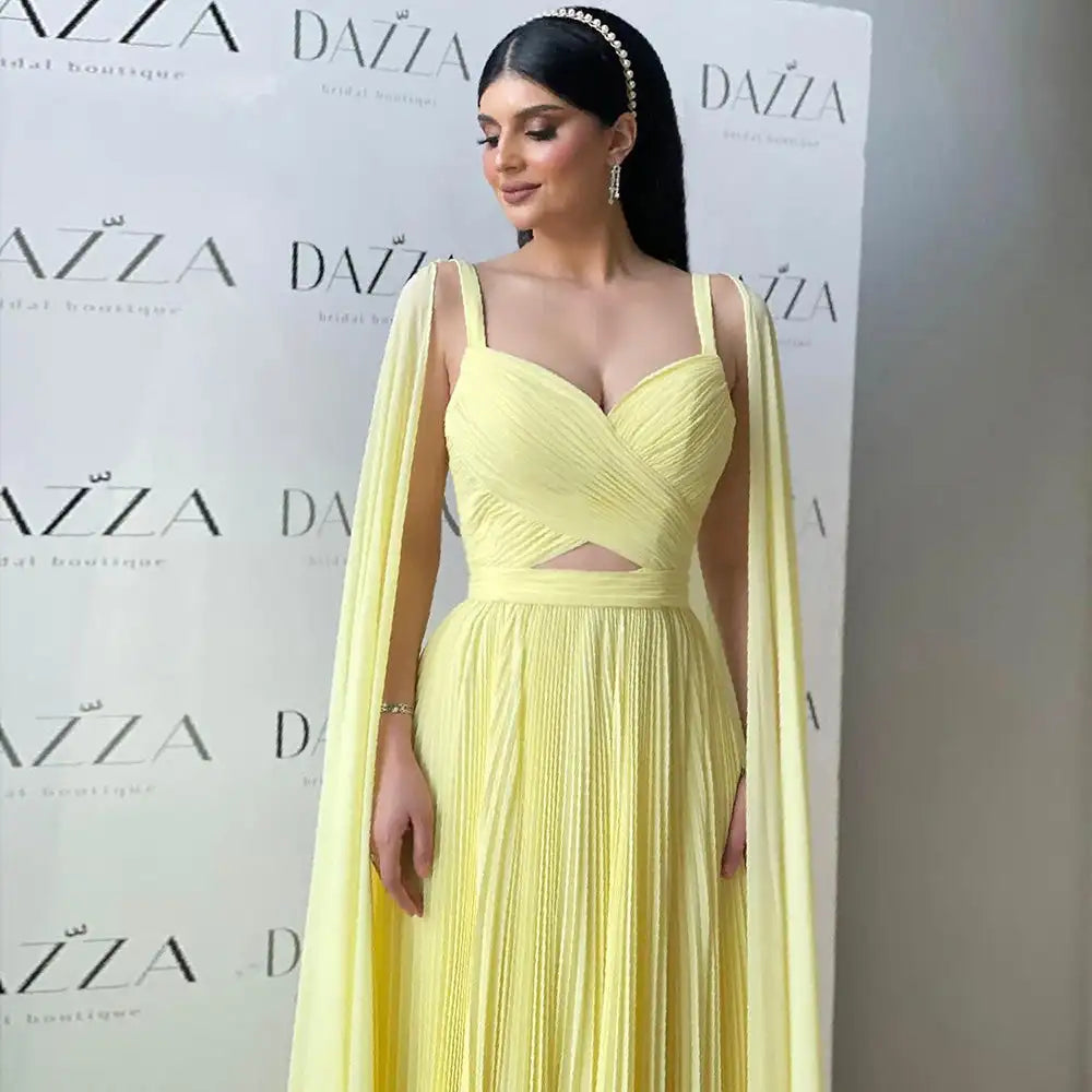 Luxury Fuchsia Chiffon Evening Dress with Cape Sleeves LA73021 - SERENE HILL