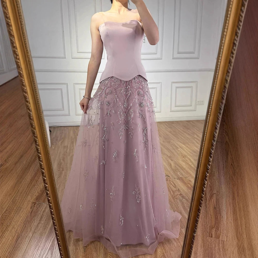 Elegant Sage Green Beaded A-Line Evening Dress Gown LA72809 - SERENE HILL