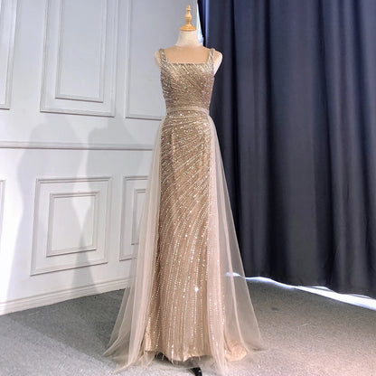 Serene Hill Sexy Silver Mermaid Detachable Skirt Beaded Luxury Arabic Evening Dresses Gowns 2025 For Women Party LA71618 - SERENE HILL