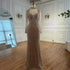 Caramel Beaded Mermaid Evening Dress with Long Sleeves LA72560B - SERENE  HILL