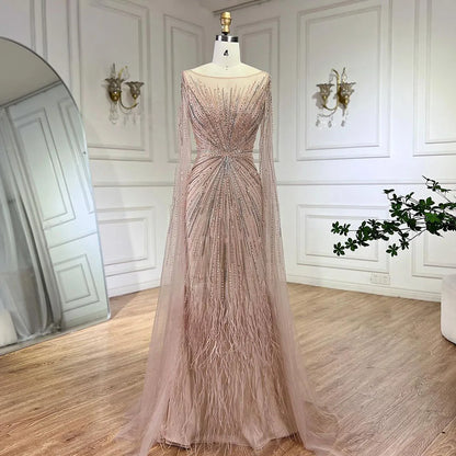 Luxury Lilac Feathers Evening Dresses with Cape Sleeves LA72036 - SERENE HILL
