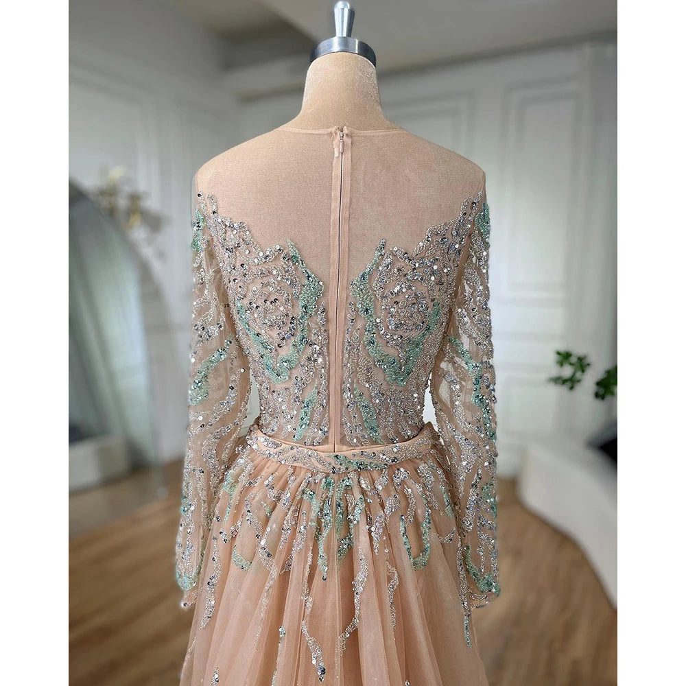 Muslim Nude Mermaid Evening Dress with Overskirt Split Beaded LA71995 - SERENE HILL