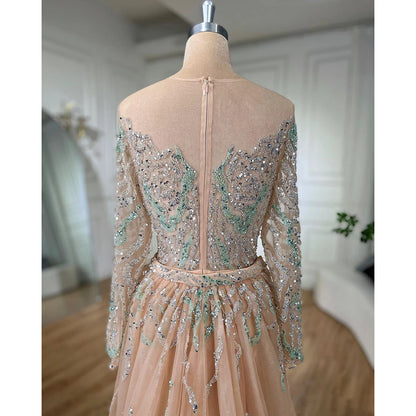 Muslim Nude Mermaid Evening Dress with Overskirt Split Beaded LA71995 - SERENE HILL