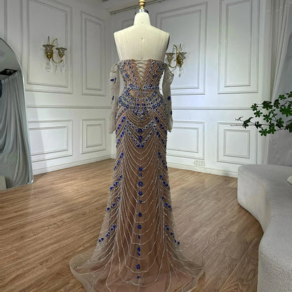 Luxury Blue Beaded Mermaid Evening Dress LA72858 - SERENE HILL