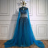 Luxury Modest Blue Beaded Evening Dress with Cape LA73059 - SERENE HILL