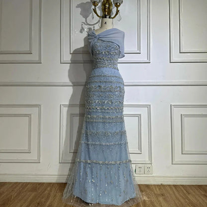 Luxury Sage Green Beaded Evening Dress with Cape LA72126B - SERENE HILL