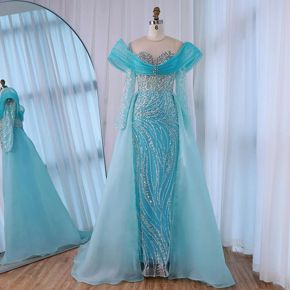 Elegant White Nude Sequin Beaded Mermaid Evening Gown LA72266C - SERENE HILL