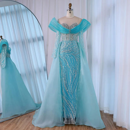 Elegant White Nude Sequin Beaded Mermaid Evening Gown LA72266C - SERENE HILL