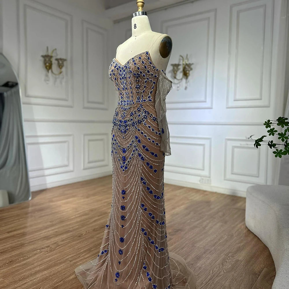Luxury Blue Beaded Mermaid Evening Dress LA72858 - SERENE HILL