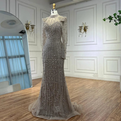 Modest Caramel Mermaid Evening Dress With Long Sleeve LA72826A - SERENE HILL