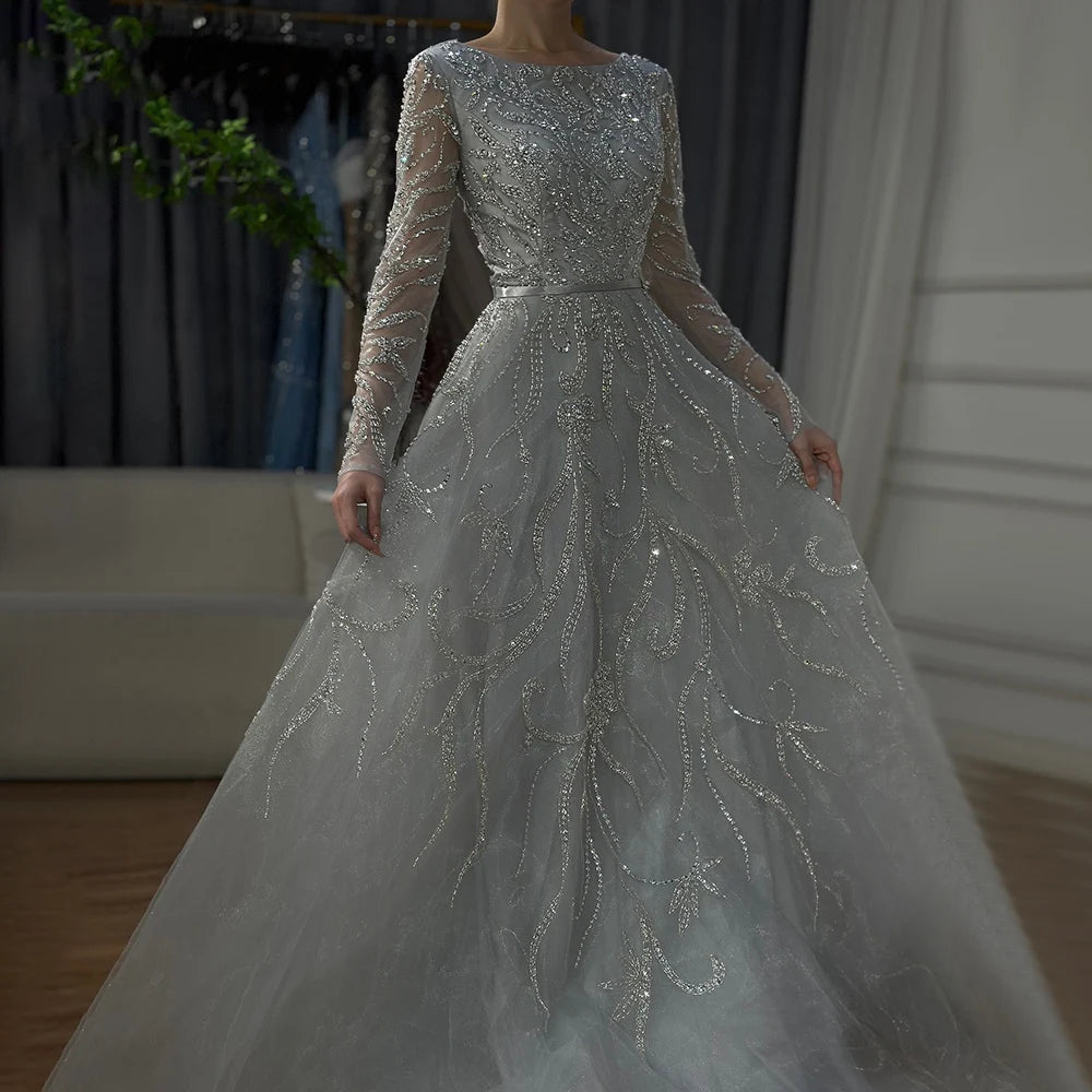 Muslim Nude A-Line Beaded Evening Dress with Long Sleeves LA71596A - SERENE HILL