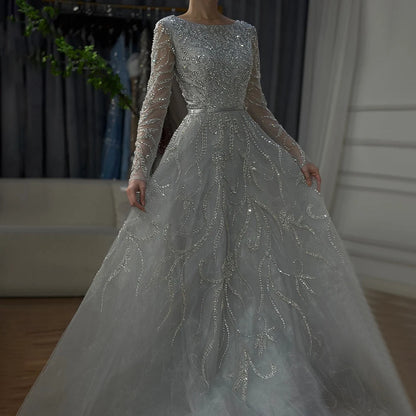 Muslim Nude A-Line Beaded Evening Dress with Long Sleeves LA71596A - SERENE HILL