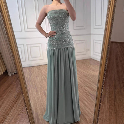 Luxury Sage Green A-Line Evening Dress with Cape LA73044A - SERENE HILL