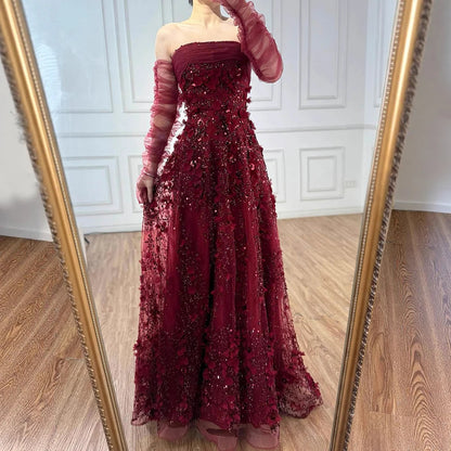 Elegant Pink 3D Flowers Evening Dress with Gloves LA72912 - SERENE HILL
