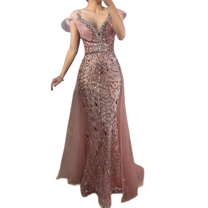 Serene Hill Pink Beaded Off Shoulder Evening Dress LA73413 - SERENE HILL