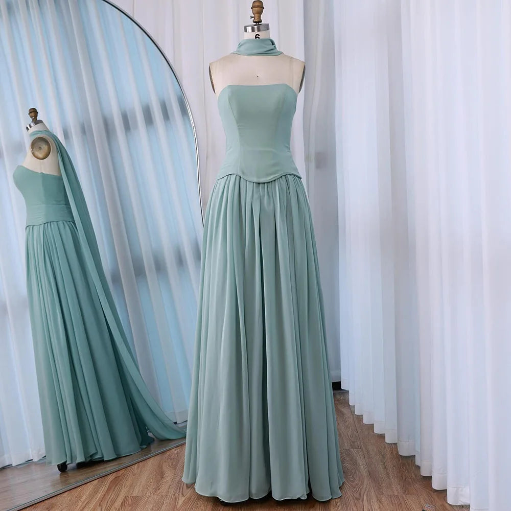 Elegant Champagne Strapless Chiffon A-Line Evening Dress LA73012 8 / Champagne