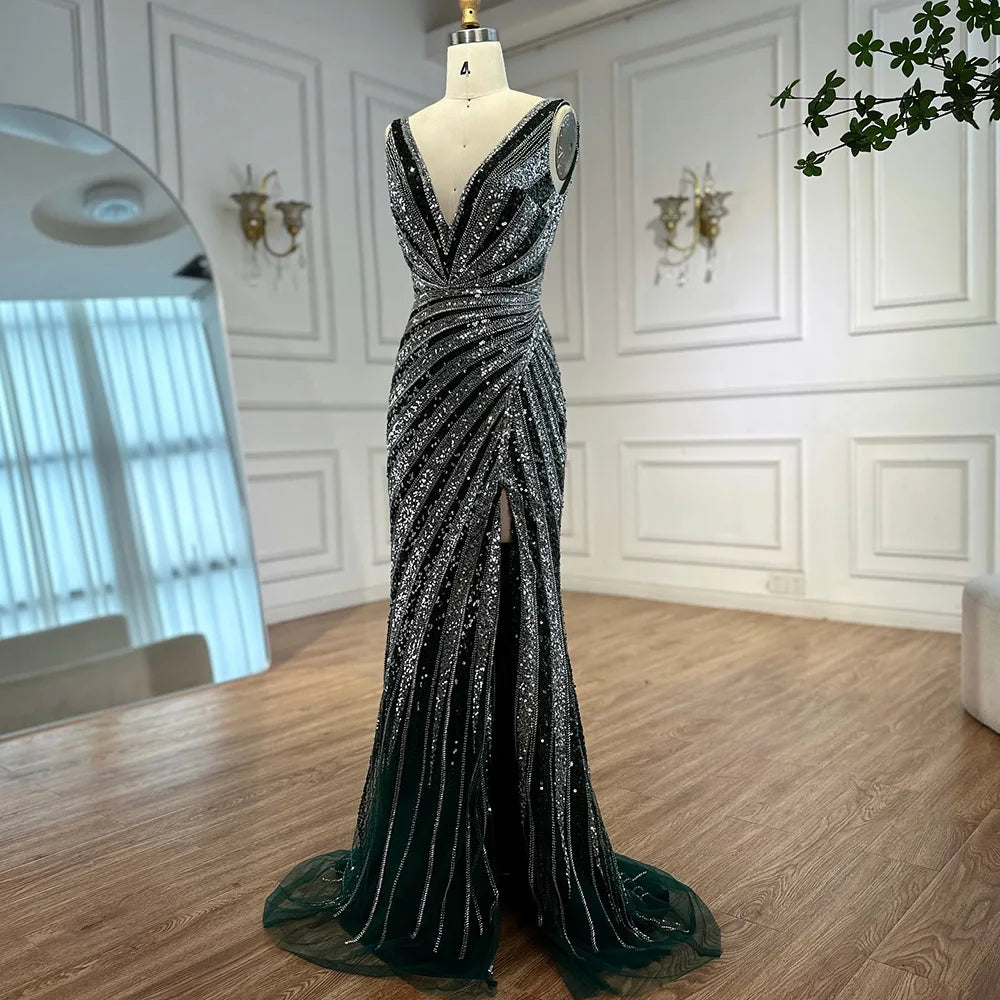 Luxury Green Beaded Mermaid Prom Dress with Split LA72613 - SERENE HILL