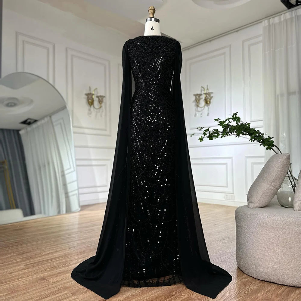 Luxury Beaded Gown With Cape Sleeves LA72160A - SERENE HILL