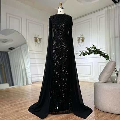 Luxury Beaded Gown With Cape Sleeves LA72160A - SERENE HILL
