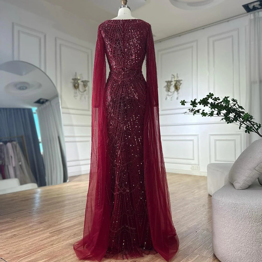 Luxury Arabic Mermaid Evening Dress with Cape Sleeves Plus SizeLA72590A - SERENE HILL