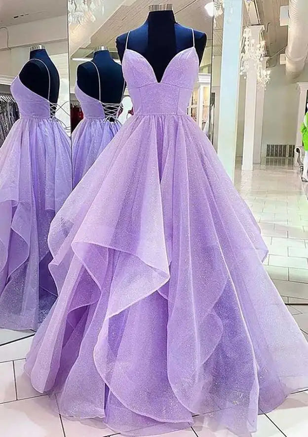 Serene Hill Arabic Lilac Elegant Spaghetti Strap Backless A-Line Prom Dress for Women | Wedding Party LA72676 - SERENE HILL