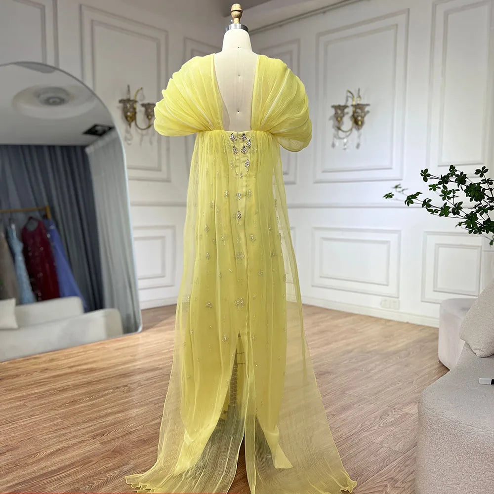 Luxury Dubai Elegant Yellow Saudi Arabic Ankle Length Evening Gown Beaded Dress for Formal Occasion LA72756 fuchsia / 10