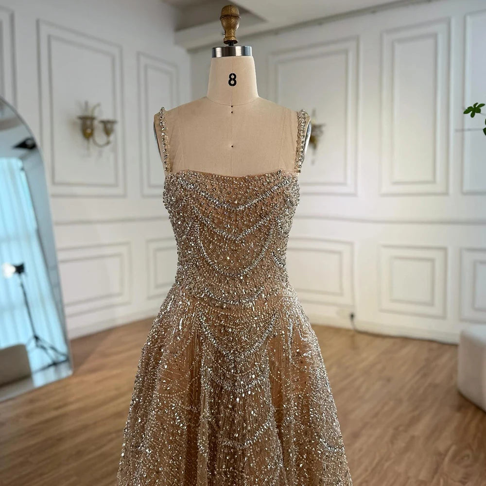 Luxury Nude A-Line Evening Dress with Pearls and Crystals LA72983A - SERENE HILL