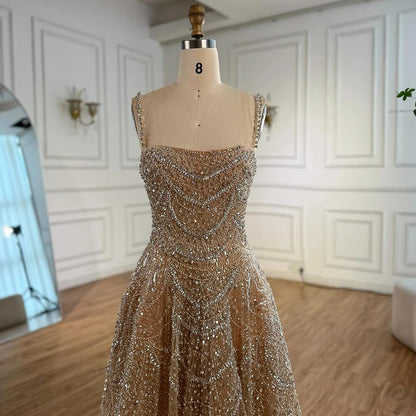 Luxury Nude A-Line Evening Dress with Pearls and Crystals LA72983A - SERENE HILL