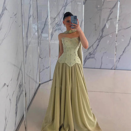 Classy Sage Green A-Line Chiffon Evening Dress LA73073 - SERENE HILL