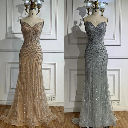 Luxury Nude V Neck Beaded Mermaid Evening Dress Sleeveless LA72981 - SERENE HILL