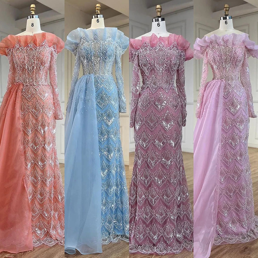 Serene Hill Arabic Mermaid Elegant Orange Luxury Evening Dresses Gowns Pearls Beaded For Women Party 2025 LA71649A - SERENE HILL