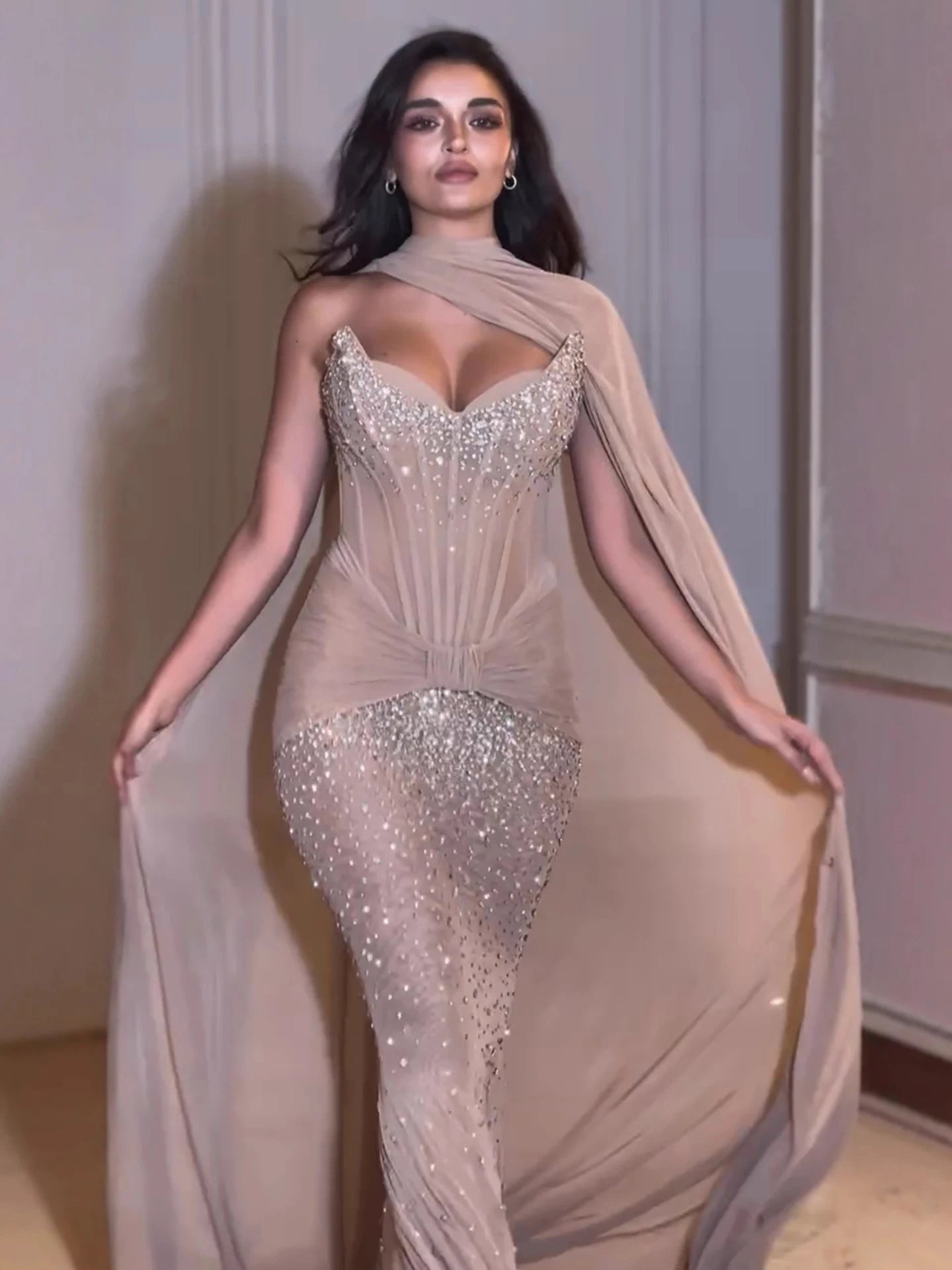 Luxury Arabic Nude Beaded Corset Evening Dress LA73343 - SERENE HILL