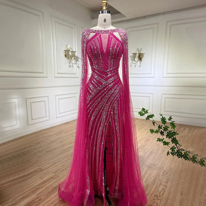 Luxury Crystal Yellow Evening Dress with Cape Sleeves LA72085 - SERENE HILL