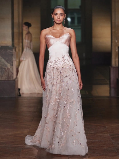 Luxury Nude Pink Sweetheart Beaded A-Line Evening Dress LA73396 - SERENE HILL