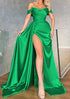 Serene Hill Arabic Green Mermaid Off-the-Shoulder Sleeveless Floor-Length Charmeuse Prom Dress With Pleated for Women&