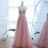 Caramel Halter Beaded Tulle A-Line Evening Gown Dubai Saudi LA72863 - SERENE HILL