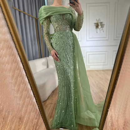 Luxury Olive Green Beaded Mermaid Evening Dress with Crystal LA72396 - SERENE HILL