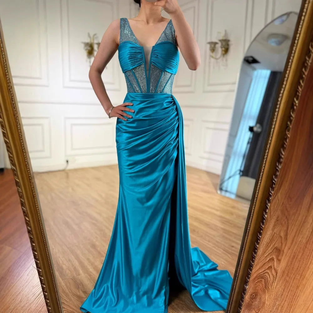 Blue Prom Dress with Side Overskirt Spaghetti Straps LA73011 - SERENE HILL