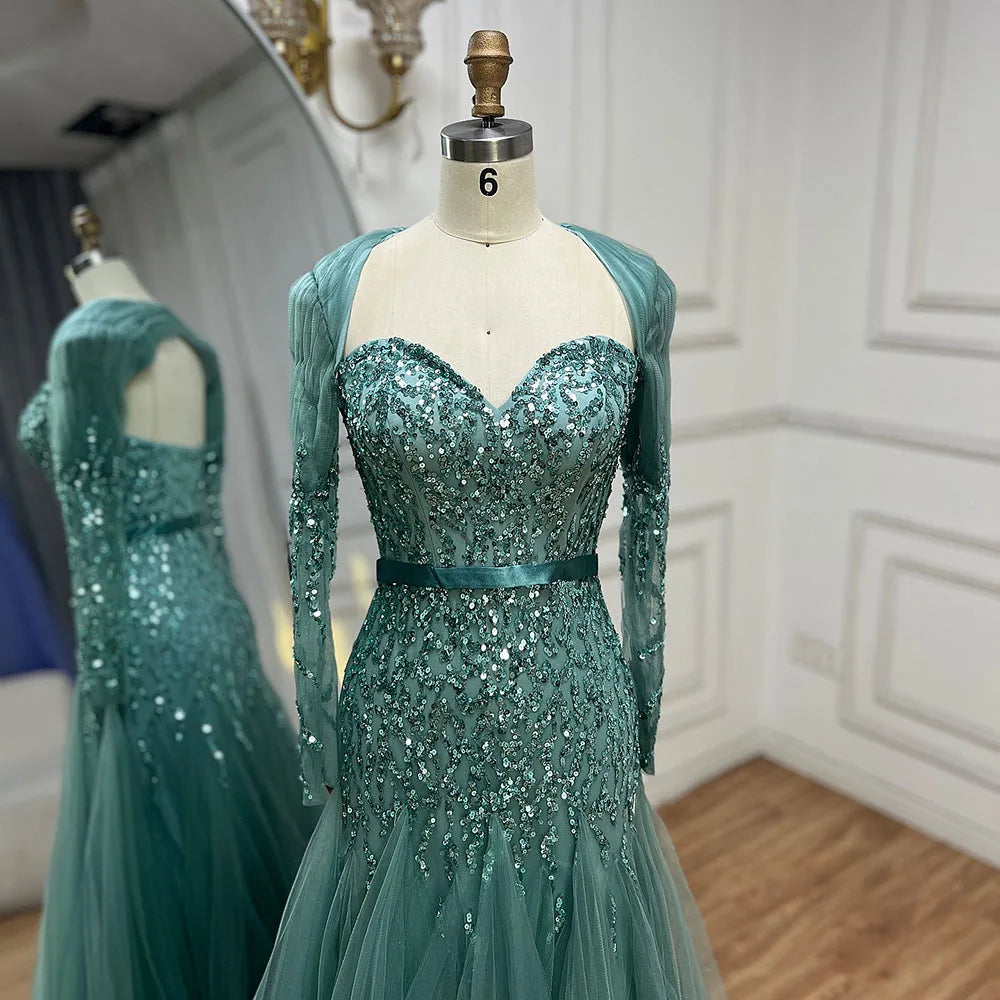 On Sale no return no refund Serene Hill Arabic Sexy Sweetheart Fuchsia A Line Long Sleeves Luxury Beaded Evening Dresses Gowns For Women Party 2025 LA71810 - SERENE HILL